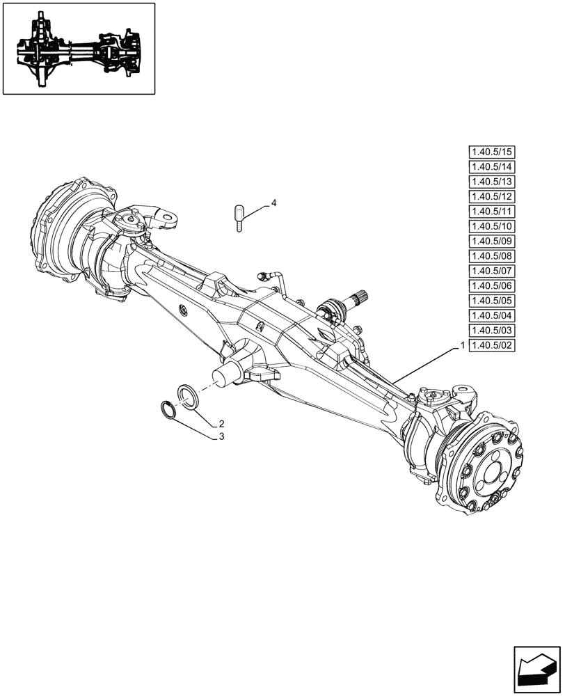 Схема запчастей Case IH JX80 - (1.40.5/01) - 4WD FRONT AXLE - FOR HIGH CLEARENCE VERSION (04) - FRONT AXLE & STEERING