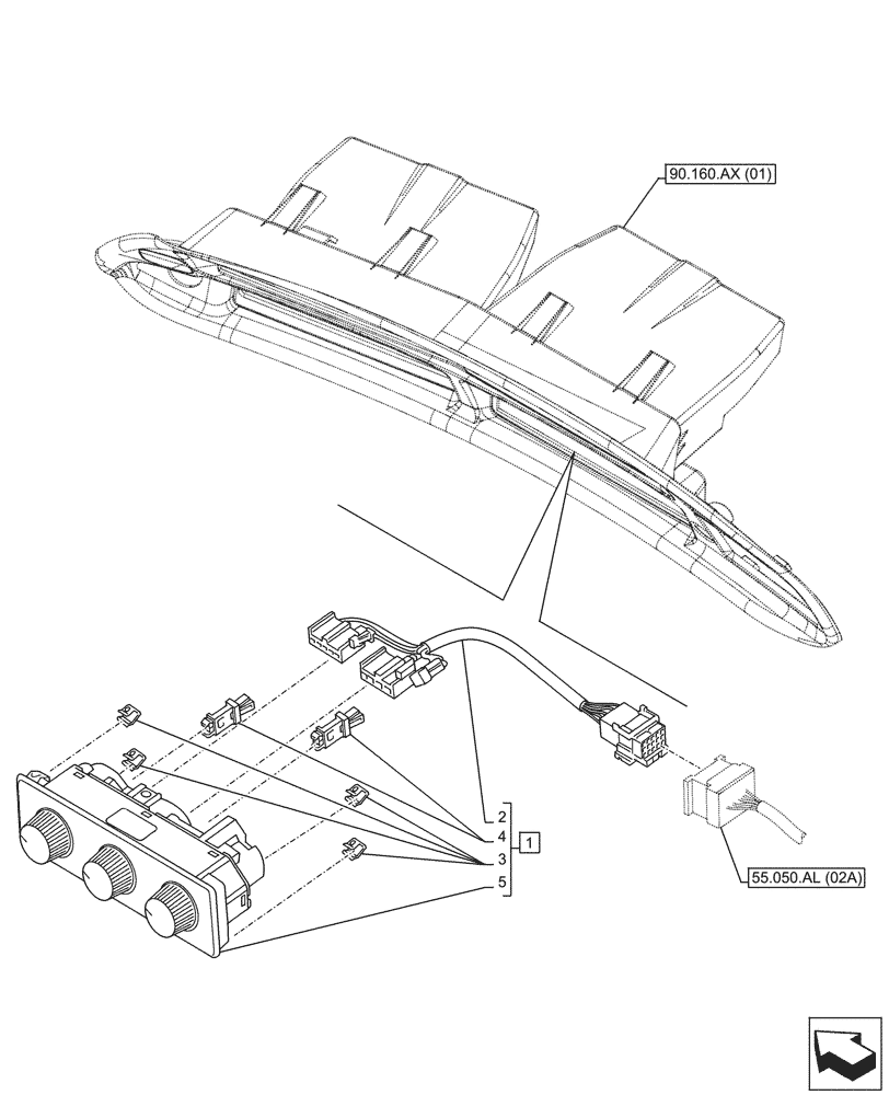 Схема запчастей Case IH PUMA 150 CVT - (55.051.AA[02A]) - VAR - 758256, 758258, 758259, 758260, 758261, 758262, 758263, 758264, 758265 - AIR CONDITIONING WITH ATC, CONTROL PANEL - BEGIN YR 16-JUNE-2015 (55) - ELECTRICAL SYSTEMS