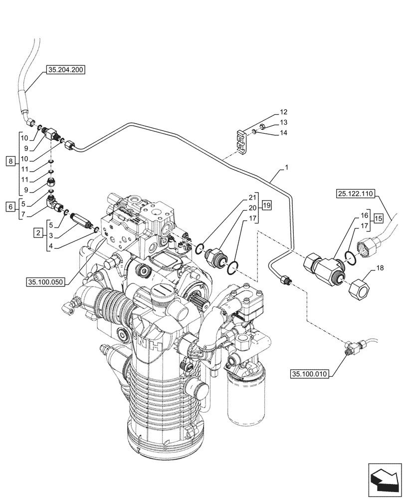 Схема запчастей Case IH OPTUM 270 CVT - (35.100.040[01]) - VAR - 391138, 758022, 758870, 759053 - PRIORITY VALVE, LINE - END YR 30-SEP-2016 (35) - HYDRAULIC SYSTEMS