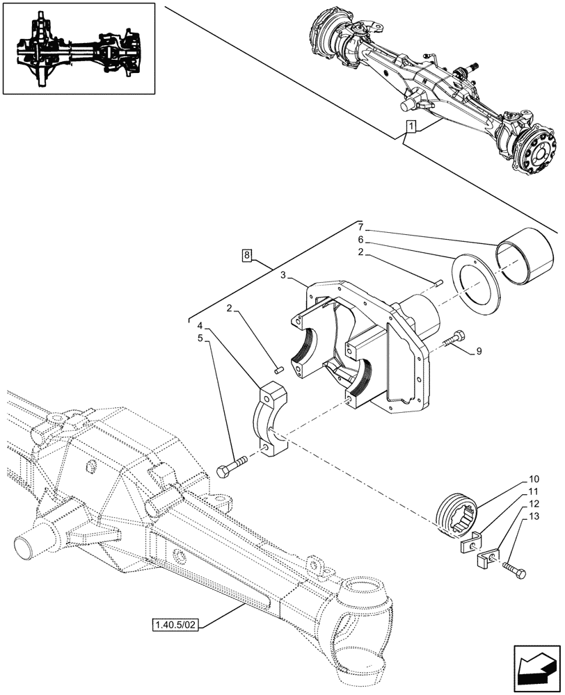 Схема запчастей Case IH JX80 - (1.40.5/03) - 4WD FRONT AXLE, DIFFERENTIAL, SUPPORT - FOR HIGH CLEARENCE VERSION (04) - FRONT AXLE & STEERING