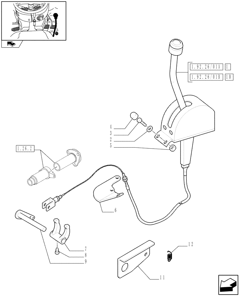 Схема запчастей Case IH FARMALL 60 - (1.92.26/01) - SINGLE LEVER PTO - PTO CONTROLS (VAR.335250) (10) - OPERATORS PLATFORM/CAB