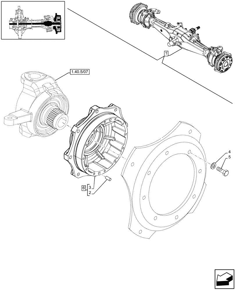 Схема запчастей Case IH JX95 - (1.40.5/08) - 4WD FRONT AXLE, WHEEL HUB - FOR HIGH CLEARENCE VERSION (04) - FRONT AXLE & STEERING