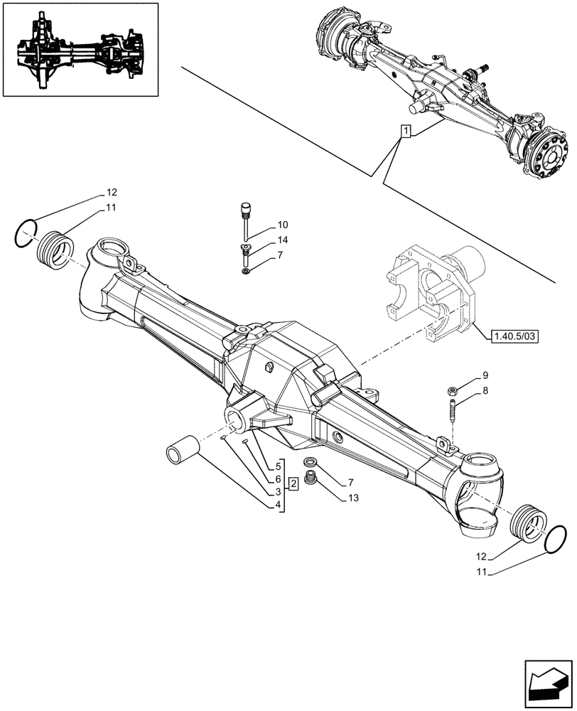 Схема запчастей Case IH JX80 - (1.40.5/02) - 4WD FRONT AXLE, HOUSING - FOR HIGH CLEARENCE VERSION (04) - FRONT AXLE & STEERING