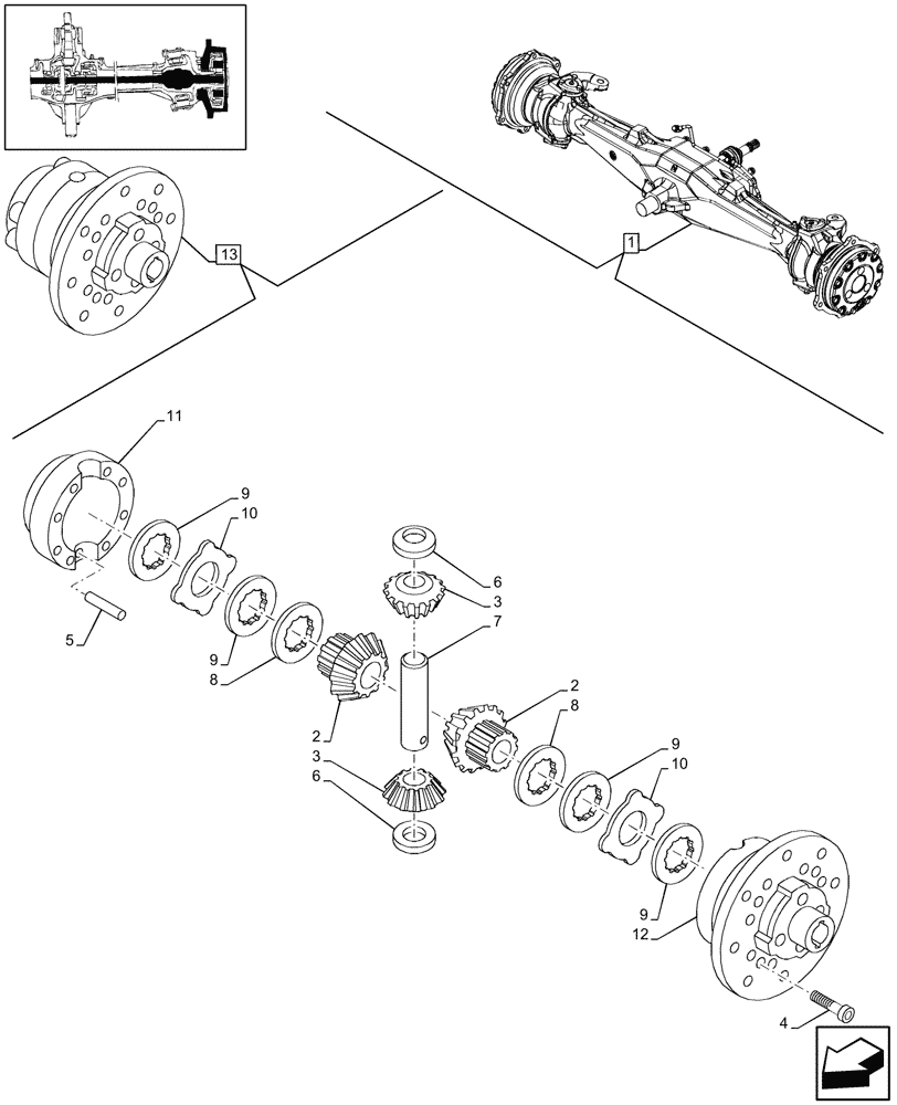 Схема запчастей Case IH JX80 - (1.40.5/06) - 4WD FRONT AXLE, DIFFERENTIAL GEAR, COMPONENTS - FOR HIGH CLEARENCE VERSION (04) - FRONT AXLE & STEERING