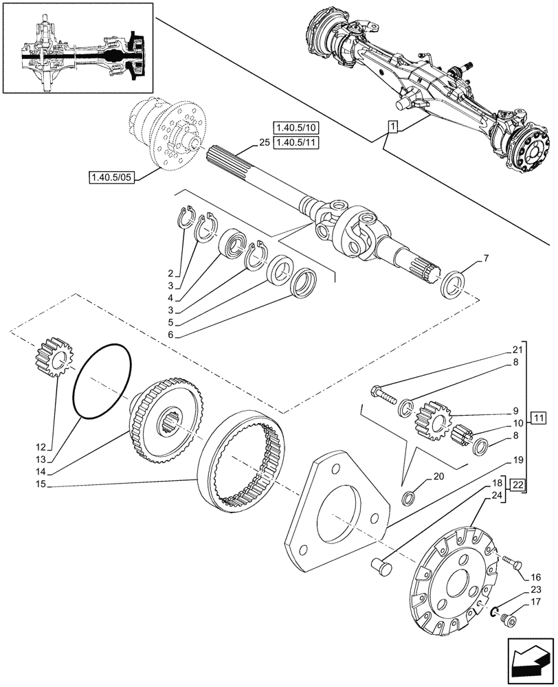 Схема запчастей Case IH JX80 - (1.40.5/09) - 4WD FRONT AXLE, PLANETARY CARRIER SHAFT - FOR HIGH CLEARENCE VERSION (04) - FRONT AXLE & STEERING