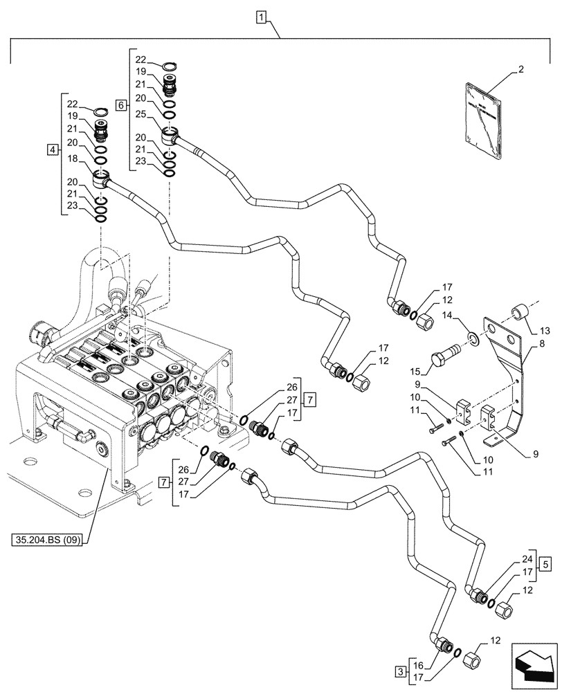 Схема запчастей Case IH PUMA 150 - (88.100.35[07]) - DIA KIT, TUBES FROM MID-MOUNT VALVES 3 AND 4 TO FRONT IMPLEMENT (88) - ACCESSORIES