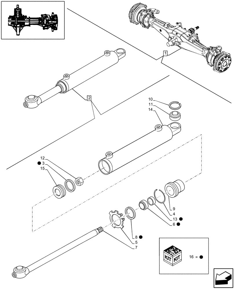 Схема запчастей Case IH JX80 - (1.40.5/15) - 4WD FRONT AXLE, STEERING CYLINDER, COMPONENTS - FOR HIGH CLEARENCE VERSION (04) - FRONT AXLE & STEERING