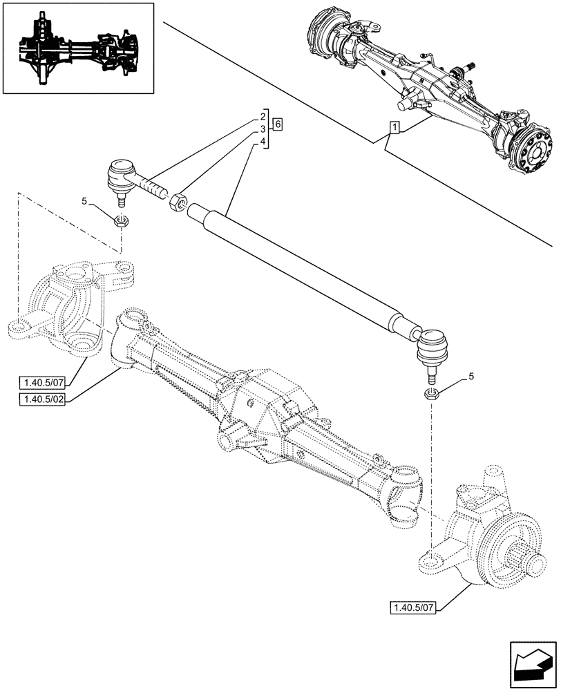 Схема запчастей Case IH JX80 - (1.40.5/12) - 4WD FRONT AXLE, STEERING TIE-ROD - FOR HIGH CLEARENCE VERSION (04) - FRONT AXLE & STEERING