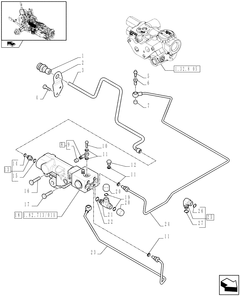 Схема запчастей Case IH PUMA 210 - (1.82.713/01) - (VAR.414) HYDRAULIC TRAILER BRAKE (UNIVERSAL) - BRAKING SYSTEM (07) - HYDRAULIC SYSTEM