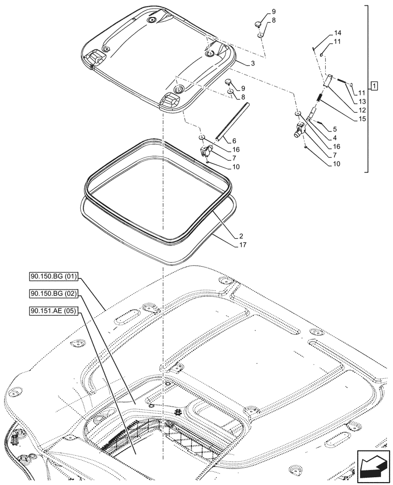 Схема запчастей Case IH MAXXUM 145 - (90.156.AY[05A]) - VAR - 392209 - CAB GLASS, HIGH PROFILE ROOF, W/ HIGH VISIBILITY PANEL, ST. VALENTIN - BEGIN YR 24-MAY-2016 (90) - PLATFORM, CAB, BODYWORK AND DECALS