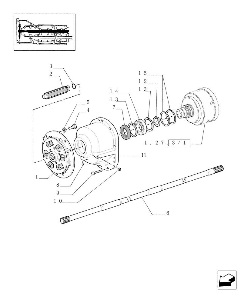 Схема запчастей Case IH JX100U - (1.25.0/03) - (VAR.275-279) POWER SHUTTLE - HI-LO - 30-40 KMH - HYDRAULIC PTO - COUPLING, SHAFT AND COVER (03) - TRANSMISSION