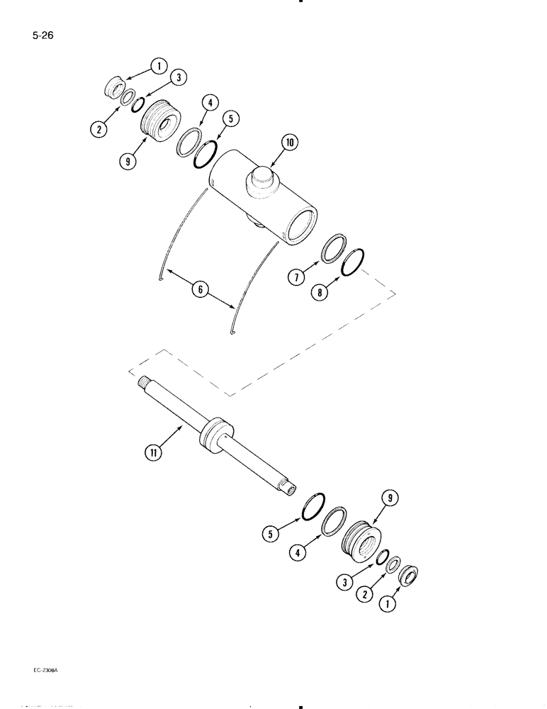 Схема запчастей Case IH 695 - (5-26) - POWER STEERING CYLINDER, ADJUSTABLE FRONT AXLES (05) - STEERING