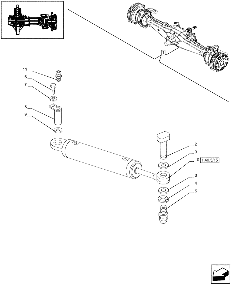 Схема запчастей Case IH JX80 - (1.40.5/14) - 4WD FRONT AXLE, STEERING CYLINDER - FOR HIGH CLEARENCE VERSION (04) - FRONT AXLE & STEERING