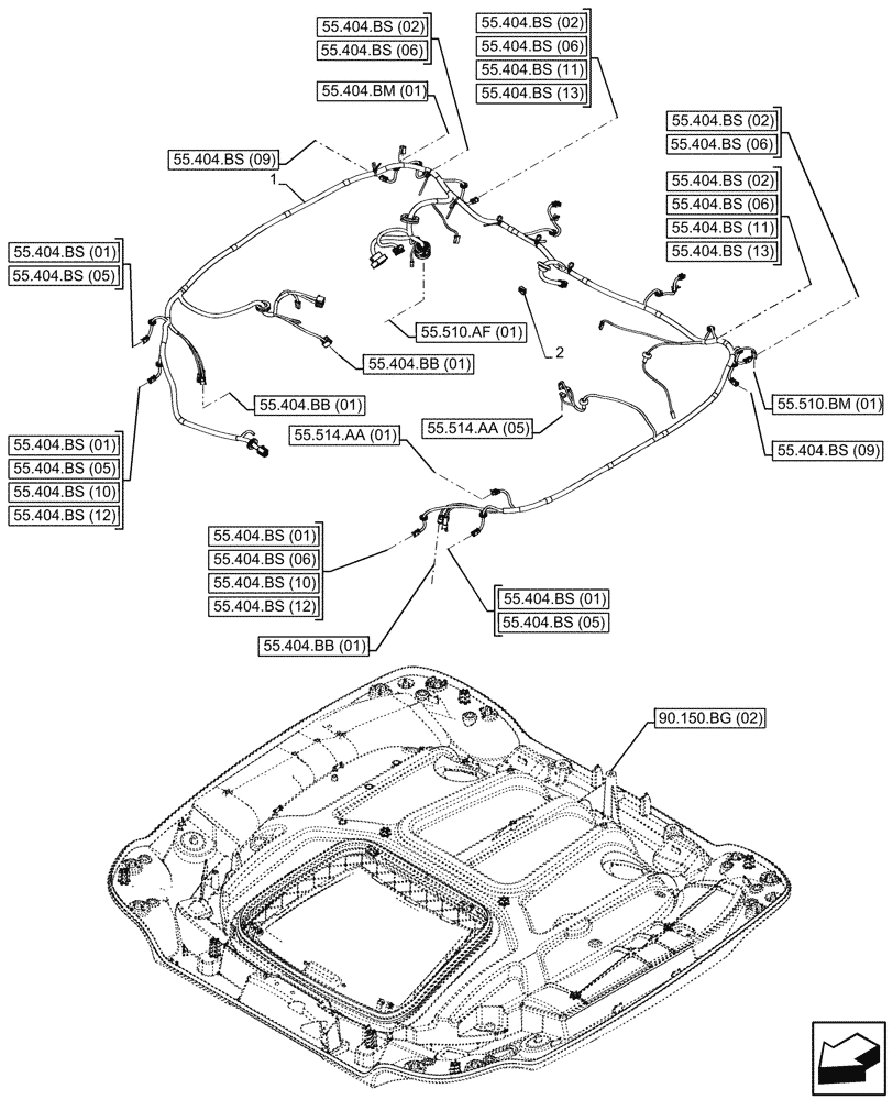 Схема запчастей Case IH MAXXUM 115 - (55.510.AH[08]) - VAR - 392209 - CAB ROOF, HARNESS, HIGH PROFILE ROOF, ST. VALENTIN (55) - ELECTRICAL SYSTEMS