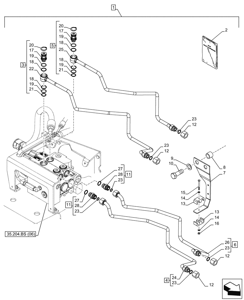 Схема запчастей Case IH PUMA 150 - (88.100.35[06]) - DIA KIT, TUBES FROM MID-MOUNT VALVES 1 AND 2 TO FRONT IMPLEMENT (88) - ACCESSORIES