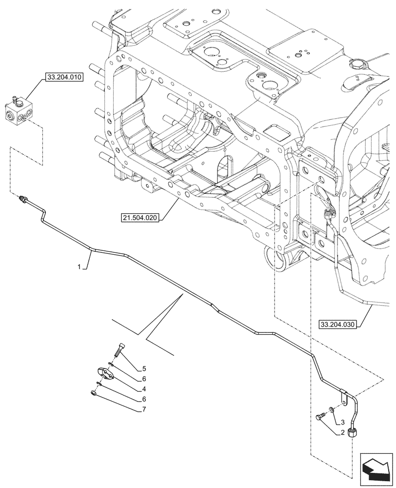 Схема запчастей Case IH OPTUM 270 CVT - (33.204.040[01]) - VAR - 758796 - FRONT AXLE, W/ FRONT BRAKES, BRAKE LINE - END YR 09-FEB-2016 (33) - BRAKES & CONTROLS