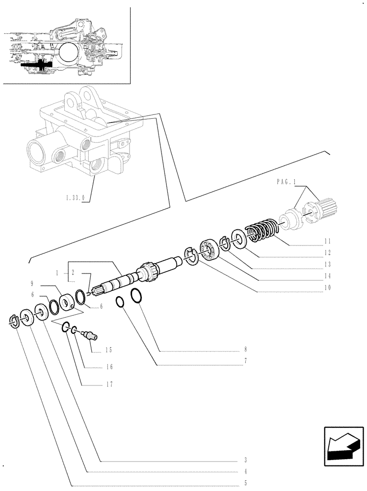 Схема запчастей Case IH JX90U - (1.33.1[02]) - IDLER GEARS - 4WD - PTO SHAFT (04) - FRONT AXLE & STEERING