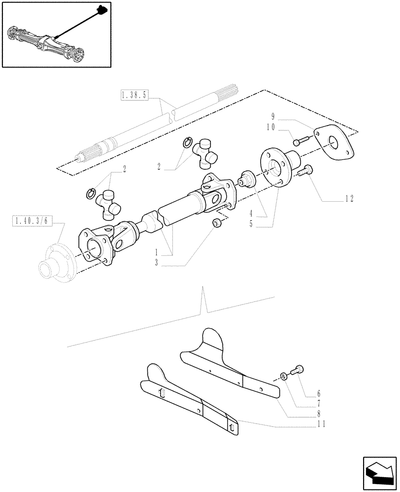 Схема запчастей Case IH MXM130 - (1.38.5/01) - (VAR.420) 4WD FRONT AXLE WITH SUSP. AND TERRALOCK - SEMI POWER SHIFT - FRONT AXLE PROPELLER SHAFT (04) - FRONT AXLE & STEERING