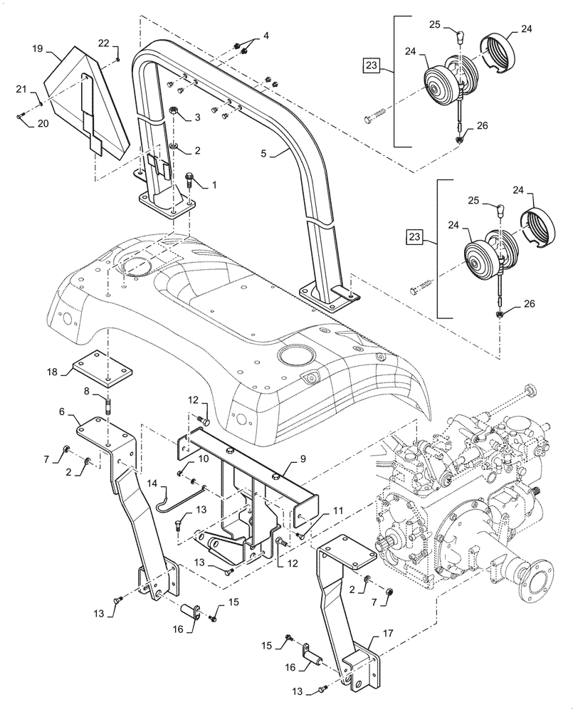 Схема запчастей Case IH DX24E - (10.04) - ROLL BAR & RELATED PARTS (10) - OPERATORS PLATFORM/CAB