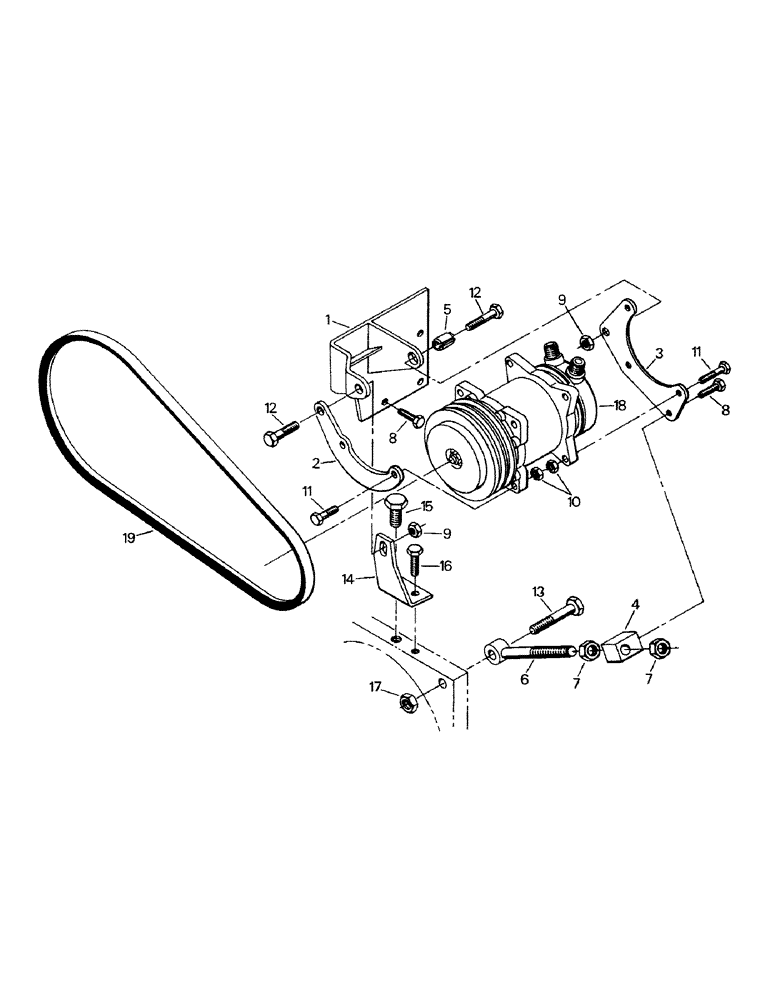 Схема запчастей Case IH KP-1400 - (03-15) - A/C COMPRESSOR AND MOUNTING, CUMMINS 855 ENGINE, EARLY STYLE (03) - Climate Control