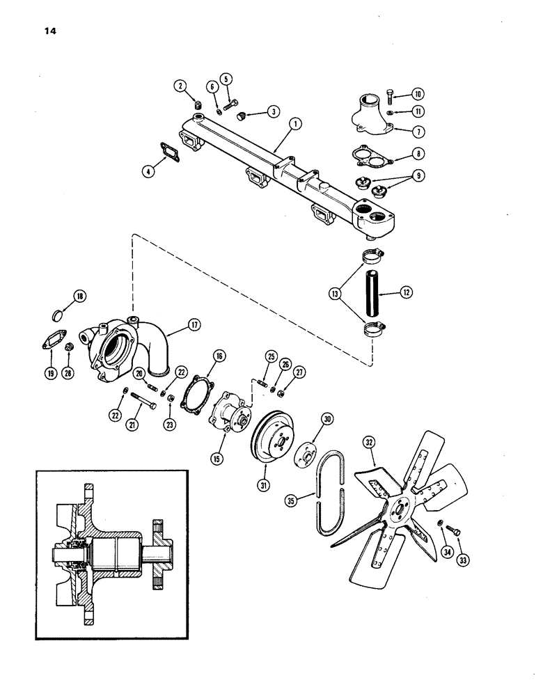 Схема запчастей Case IH 1270 - (014) - WATER MANIFOLD AND THERMOSTAT, 451 BDT, DIESEL ENGINE (02) - ENGINE