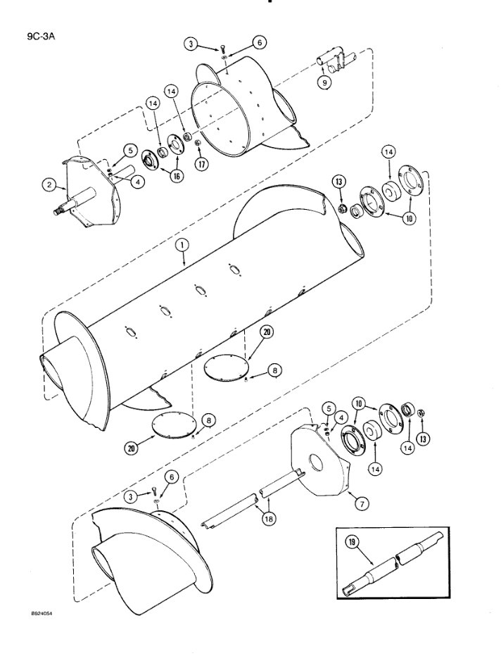 Схема запчастей Case IH 1020 - (9C-03A) - AUGER, MODELS WITH AUGER DRIVE ON RIGHT-HAND SIDE OF HEADER,(SPLIT KNIFE WITH AUGER DRIVE) (58) - ATTACHMENTS/HEADERS