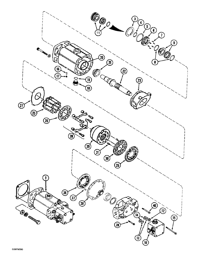 Схема запчастей Case IH 1660 - (6-38) - HYDROSTATIC MOTOR, SINGLE SPEED, PRIOR TO P.I.N. JJC0041567, MODELS W/OUT CROSS FLOW CLEANING SYSTEM (03) - POWER TRAIN