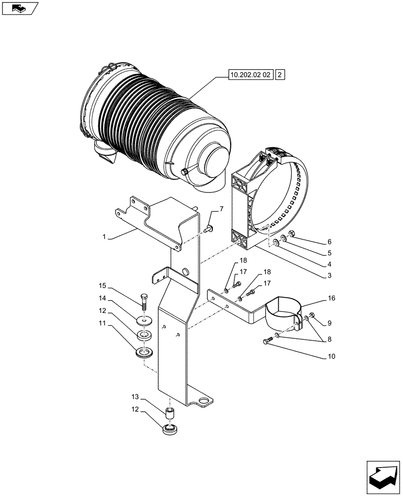 Схема запчастей Case IH FARMALL 75C - (10.202.02[01]) - AIR CLEANER, SUPPORT (10) - ENGINE