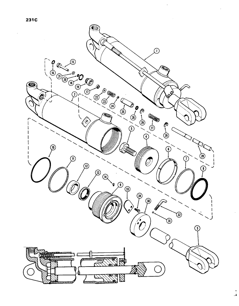 Схема запчастей Case IH 1270 - (231C) - G33769 REMOTE HYDRAULIC CYLINDER, 4 X 8 CYLINDER, WITHOUT CENTER BEARING (08) - HYDRAULICS