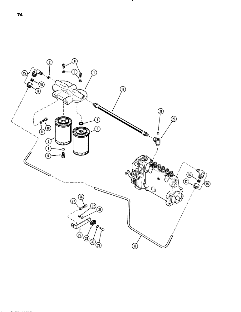 Схема запчастей Case IH 1270 - (074) - FUEL INJECTION FILTER SYSTEM, (451BDT) DIESEL ENGINE (03) - FUEL SYSTEM