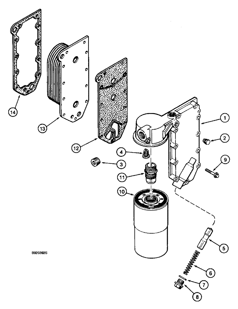 Схема запчастей Case IH 1670 - (2-32) - OIL FILTER AND COOLER, 6TA-830 ENGINE, PRIOR TO ENGINE S/N 44500128 (01) - ENGINE