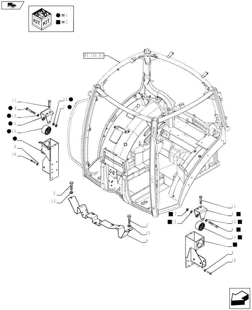 Схема запчастей Case IH PUMA 215 - (90.150.02[01]) - FRONT CAB SUPPORTS (90) - PLATFORM, CAB, BODYWORK AND DECALS