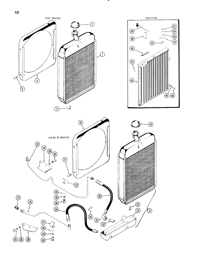 Схема запчастей Case IH 730 SERIES - (012) - RADIATOR, STANDARD CLUTCH DRIVE, RADIATOR AND OIL COOLER TUBES CASE-O-MATIC DRIVE, RADIATOR SHUTTERS (02) - ENGINE