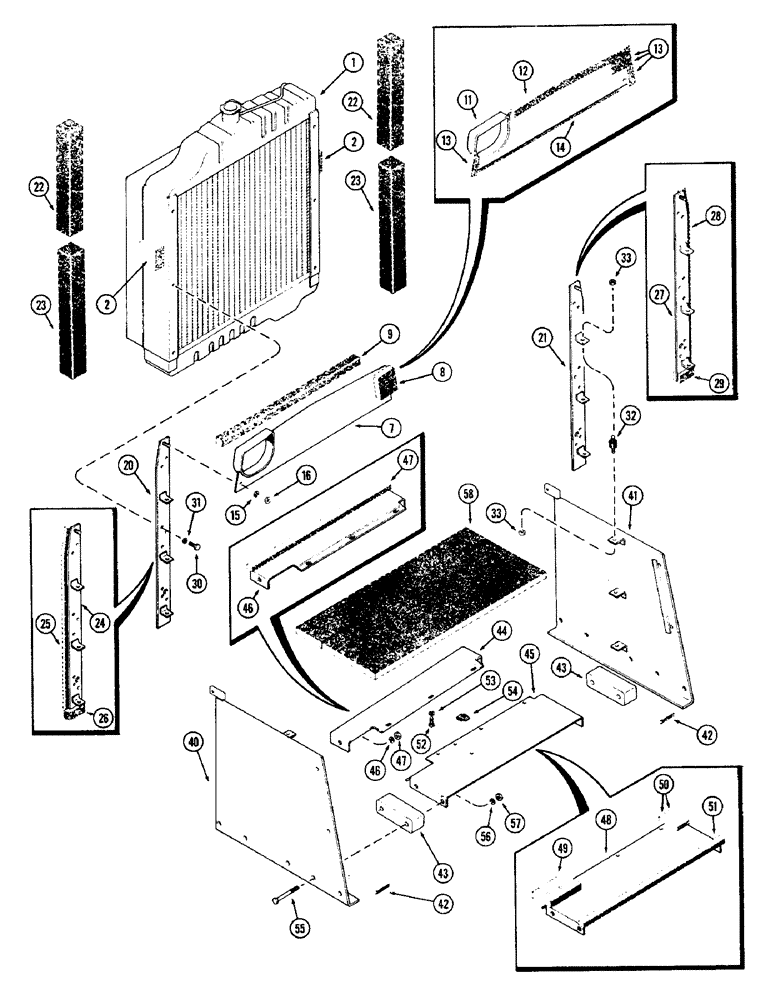 Схема запчастей Case IH 2470 - (011A) - RADIATOR BAFFLES AND SUPPORTS, 504BDT DIESEL ENGINE (02) - ENGINE