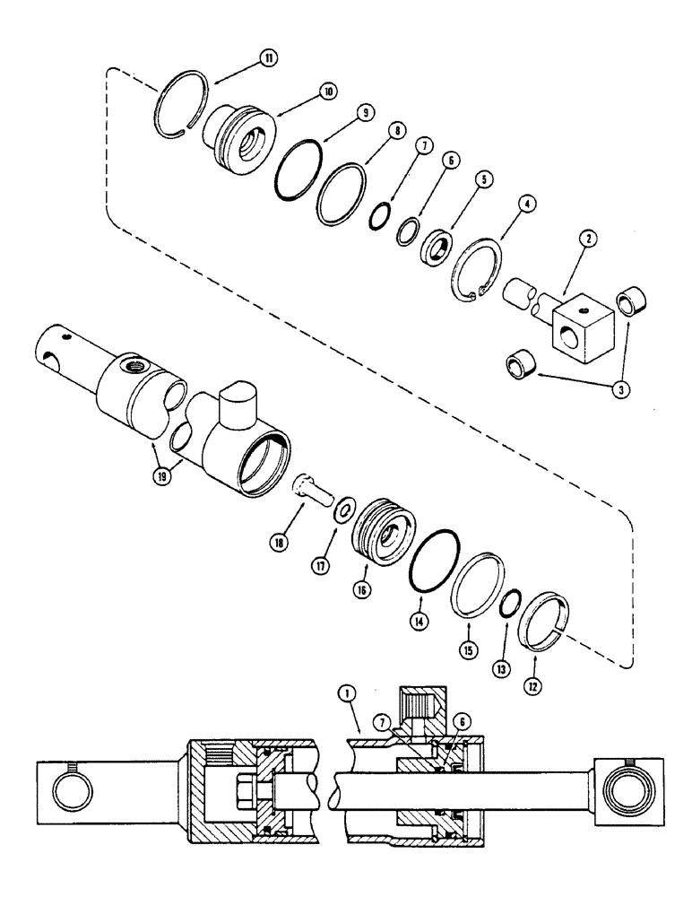 Схема запчастей Case IH 2670 - (166) - G34873 FRONT STEERING CYLINDER, WITH TWO PIECE INNER GLAND SEAL 2-1/2 INCH DIAMETER X 8 INCH STROKE (05) - STEERING