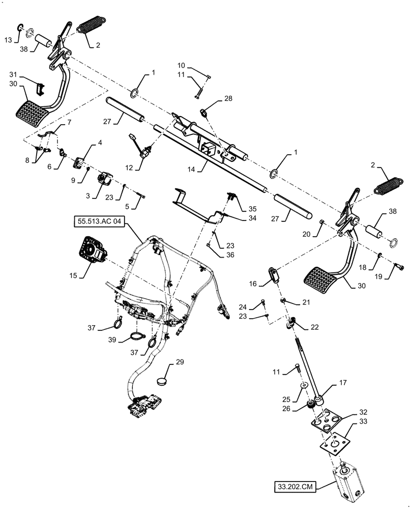 Схема запчастей Case IH QUADTRAC 540 - (33.202.010[03]) - BRAKE AND CLUTCH PEDAL (ASN ZGF309113) (33) - BRAKES & CONTROLS