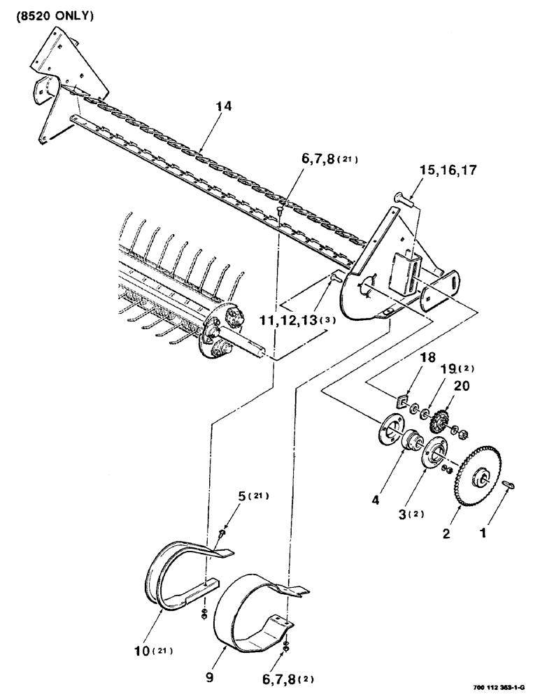 Схема запчастей Case IH 8520 - (3-02) - PICKUP FRAME AND WRAPPER ASSEMBLY - LEFT, (8520 ONLY) Pickup