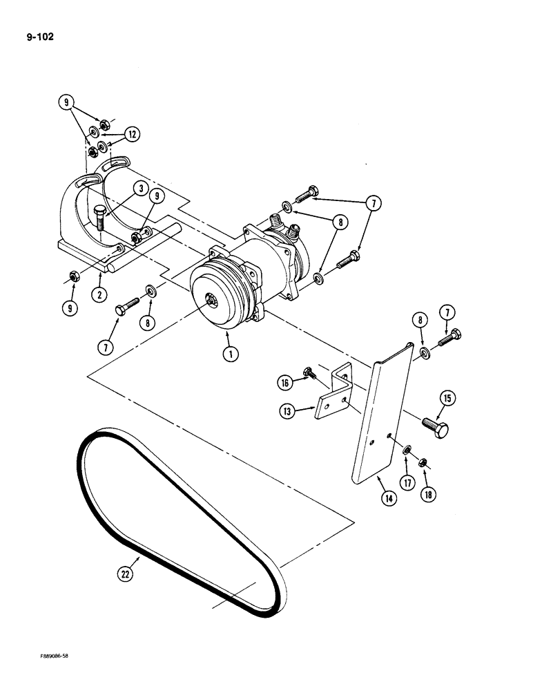 Схема запчастей Case IH 9180 - (9-102) - AIR CONDITIONING COMPRESSOR MOUNTING AND DRIVE 855 ENGINE (09) - CHASSIS/ATTACHMENTS