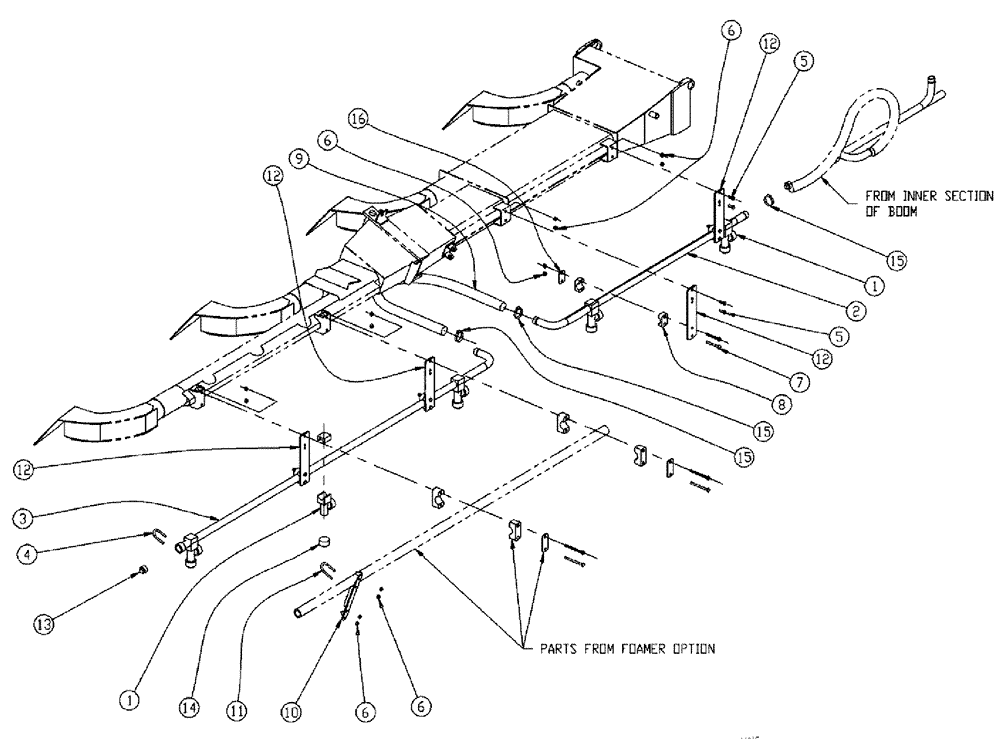 Схема запчастей Case IH 810 - (10-029) - WET BOOM, 3.0", RH, OUTER, 60 Wet Kit