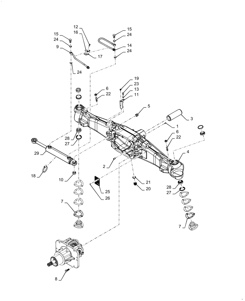 Схема запчастей Case IH FARMALL 75A - (25.100.AD[01]) - FRONT AXLE, STEERING SUPPORT (25) - FRONT AXLE SYSTEM