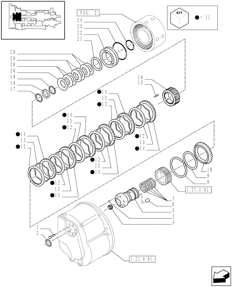 Схема запчастей Case IH MAXXUM 110 - (1.27.2[01]) - TRANSMISSION 24X24 HI-LO - CLUTCHES (STD + VAR.330282) (03) - TRANSMISSION