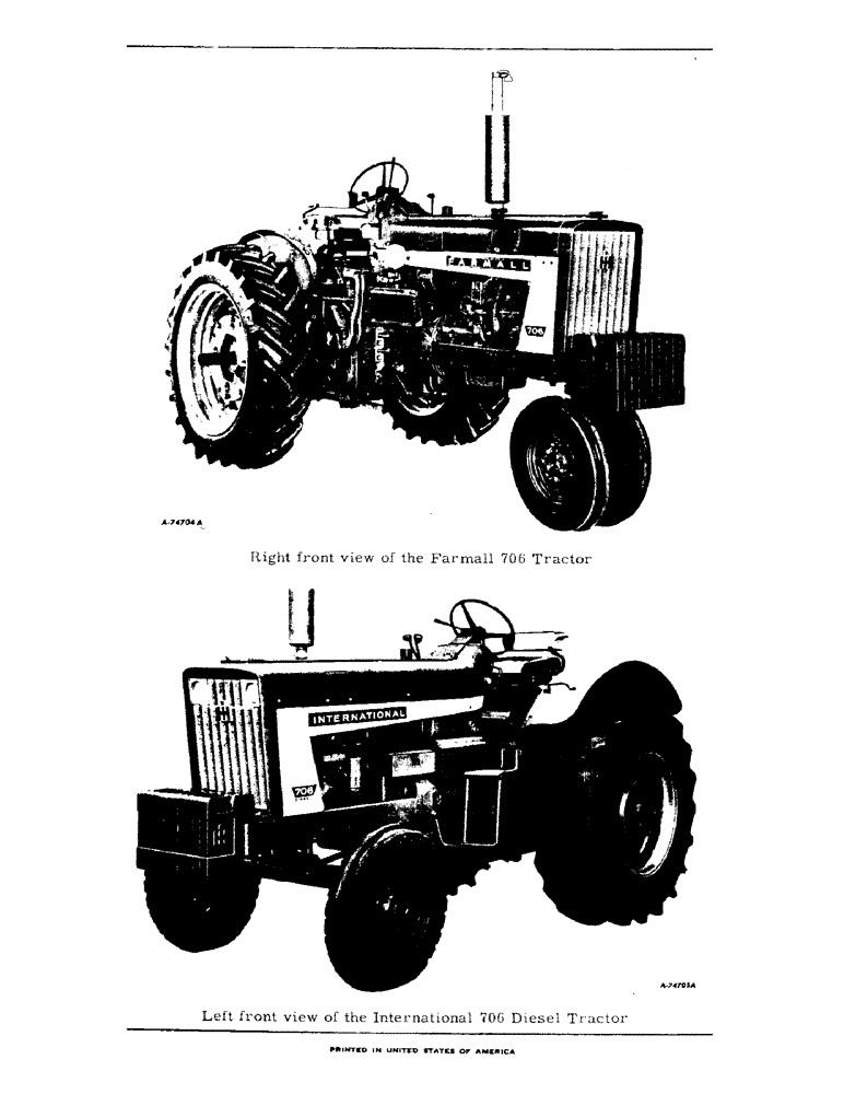 Схема запчастей Case IH 706 - (0-08) - RIGHT FRONT VIEW OF THE FARMALL 706 TRACTOR, LEFT FRONT VIEW INTERNATIONAL 706 DIESEL TRACTOR (00) - GENERAL