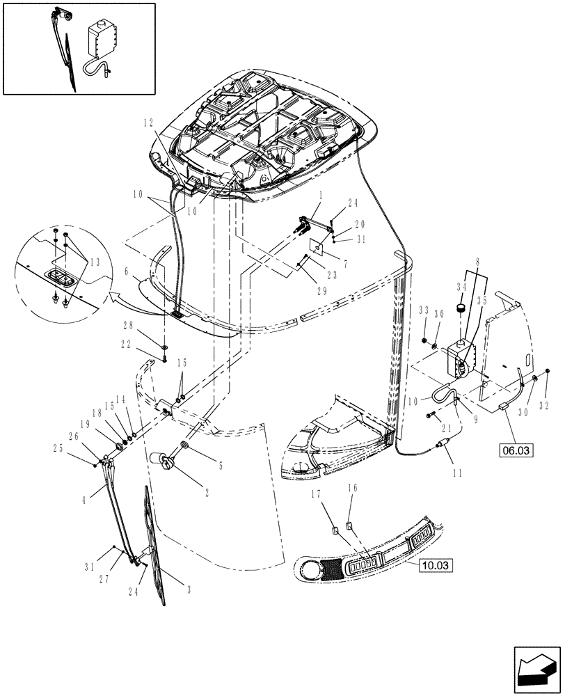 Схема запчастей Case IH WD1903 - (10.13) - WINDSHIELD WIPER (10) - CAB
