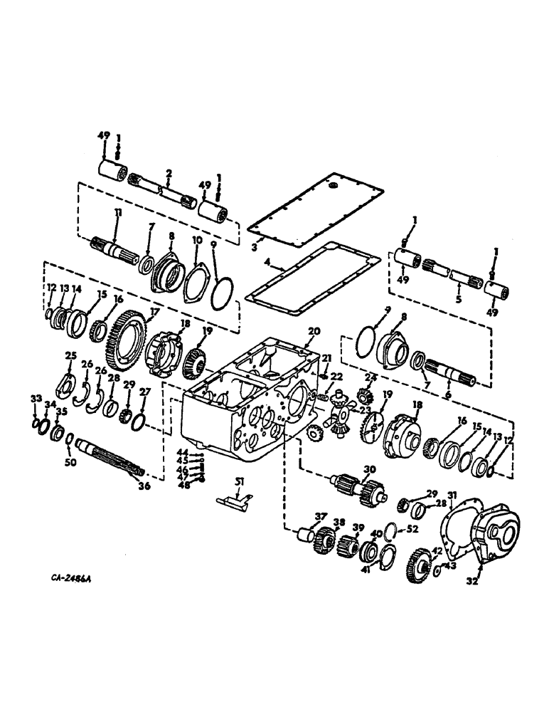 Схема запчастей Case IH 615 - (07-02) - DRIVE TRAIN, TRANSMISSION, TRANSMISSION CASE, DIFFERENTIAL PINION SHAFT, DIFFERENTIAL AND TRANS. INT Drive Train