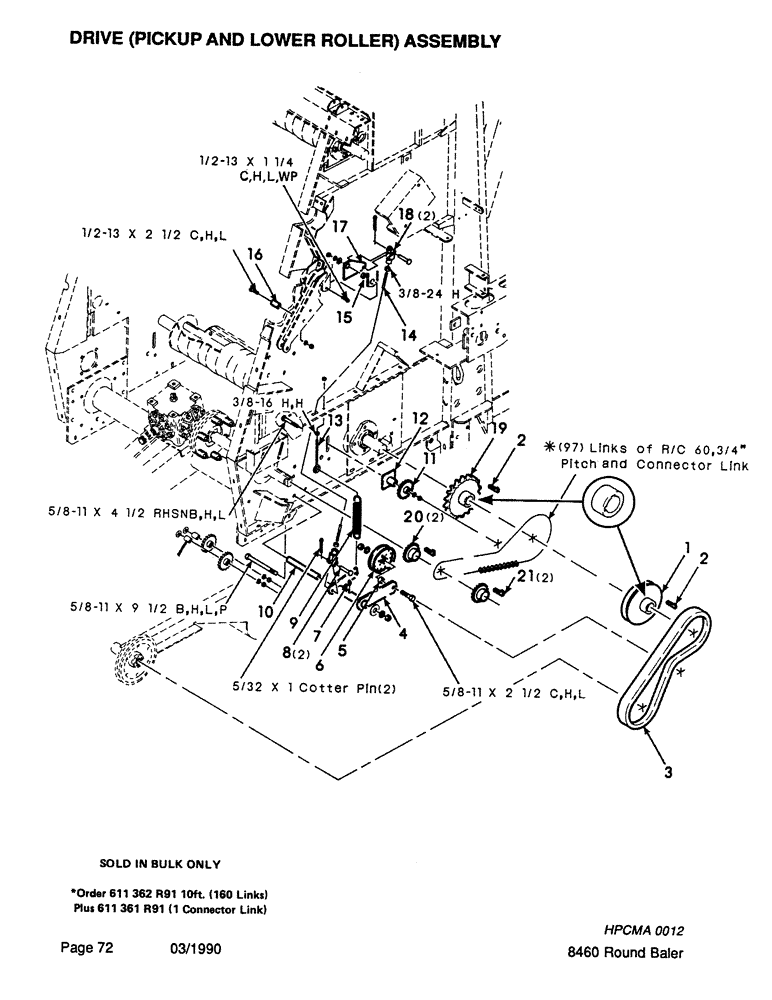 Схема запчастей Case IH 8460 - (072) - DRIVE, PICKUP AND LOWER ROLLER, ASSEMBLY Driveline