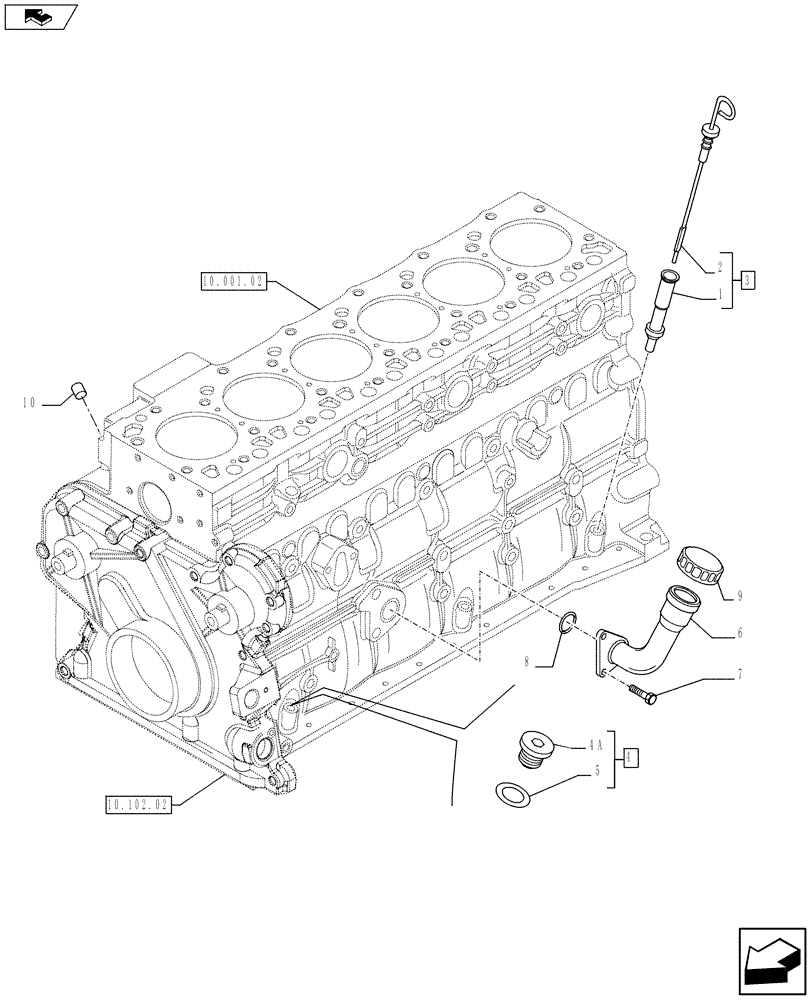 Схема запчастей Case IH F4GE9684D J604 - (10.304.01[01]) - ENGINE OIL DIPSTICK (10) - ENGINE