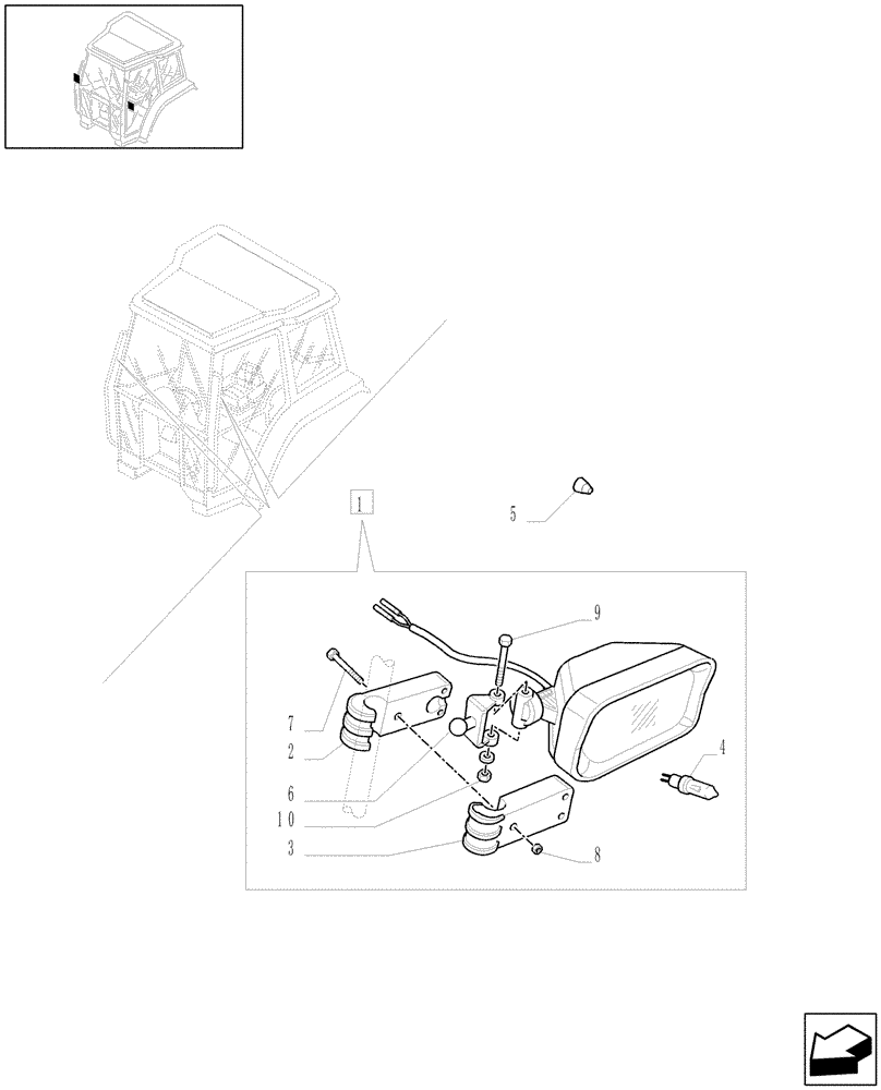 Схема запчастей Case IH JX1090U - (1.91.7/05) - (VAR.768) WORK LIGHTS ON CAB OUTSIDE HANDLE (10) - OPERATORS PLATFORM/CAB