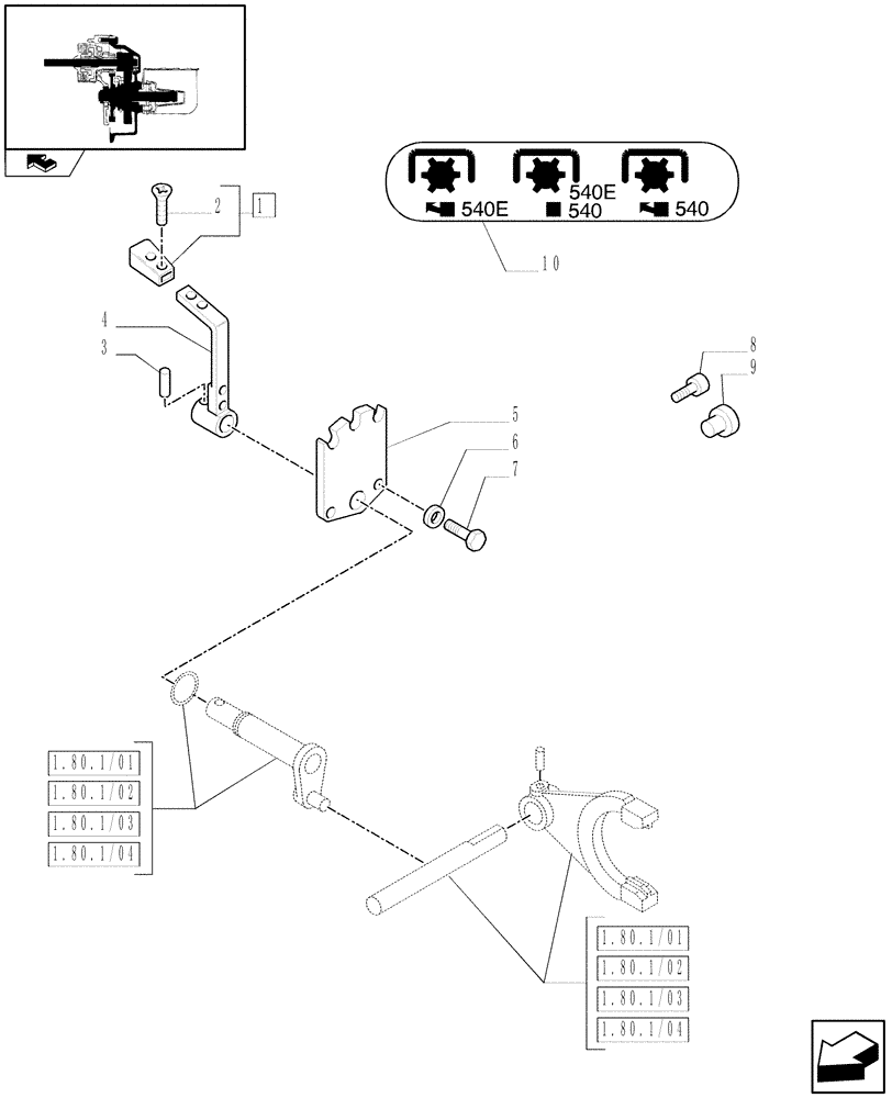 Схема запчастей Case IH FARMALL 85C - (1.80.1/06) - GROUND PTO CONTROL LEVER (VAR.330837-331837) (07) - HYDRAULIC SYSTEM