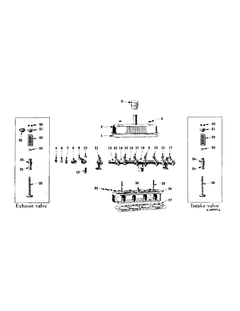 Схема запчастей Case IH 240 - (012) - ENGINE, CYLINDER HEAD, VALVE COVER, VALVES AND VALVE LEVERS (01) - ENGINE