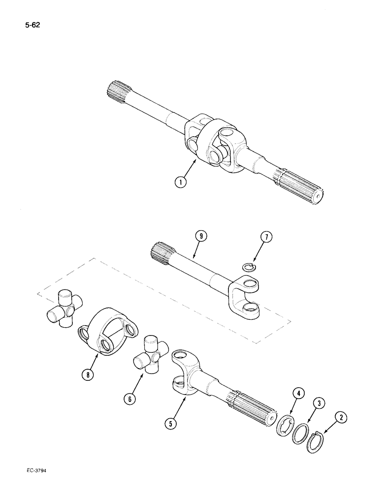 Схема запчастей Case IH 495 - (5-062) - MECHANICAL FRONT DRIVE "CARRARO", DRIVE SHAFTS (05) - STEERING